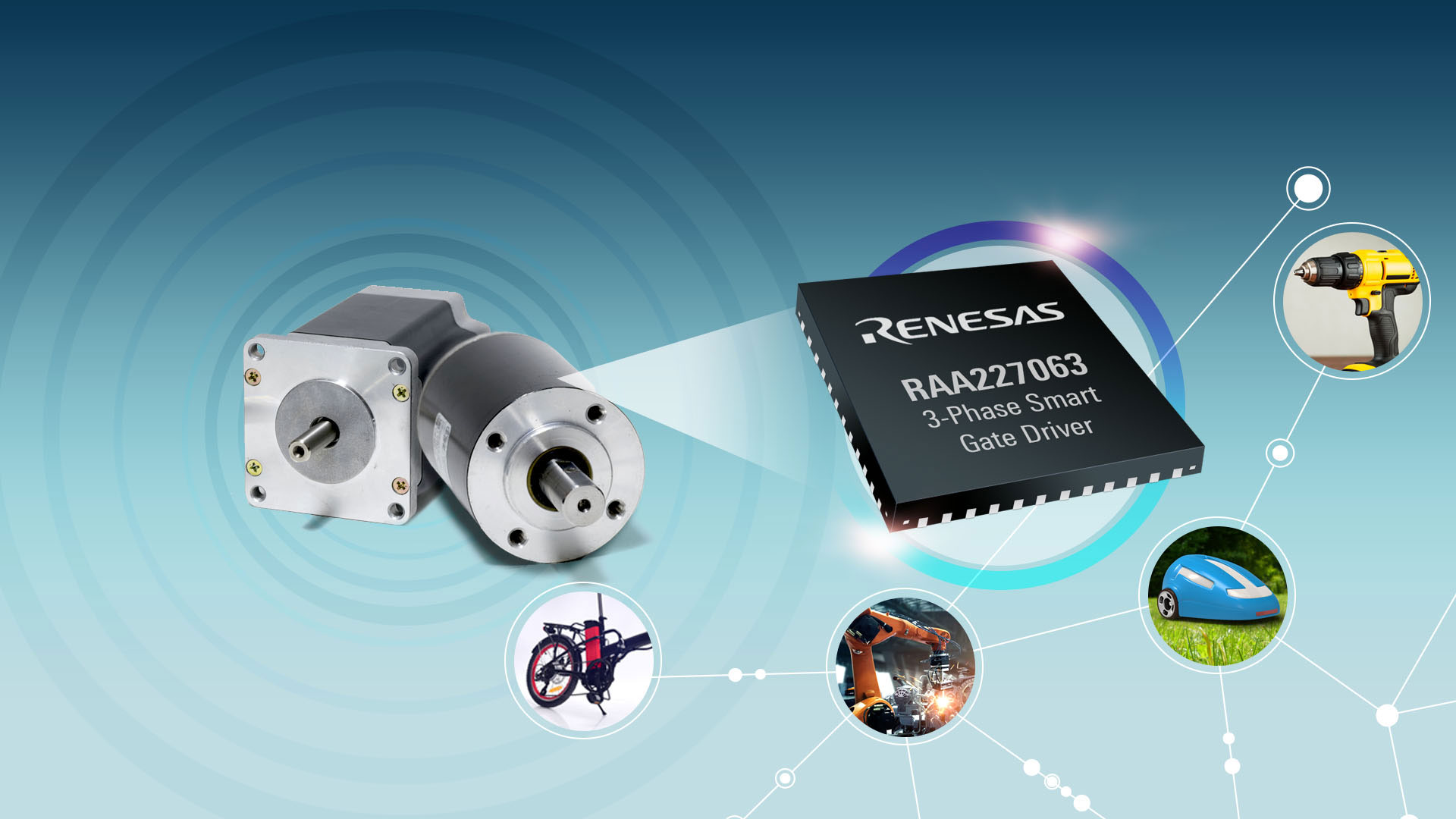 Image of Renesas' RAA227063 High-Precision Three-Phase MOSFET Driver Simplifies BLDC Motor Design